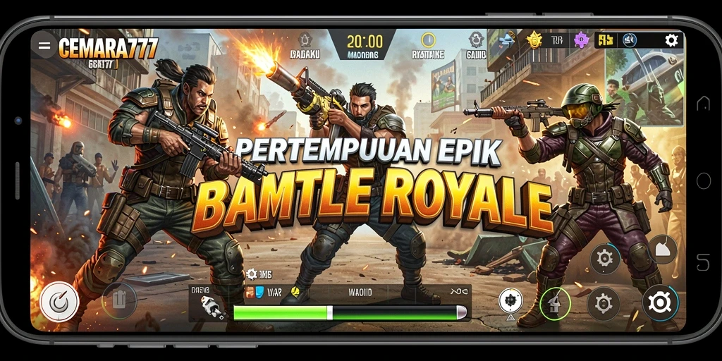Screenshot CEMARA777 menampilkan aksi seru dalam pertempuran Battle Royale.