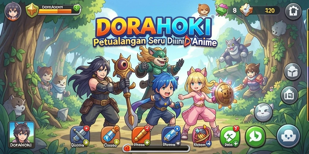 Screenshot gameplay DORAHOKI menampilkan animasi karakter yang hidup.