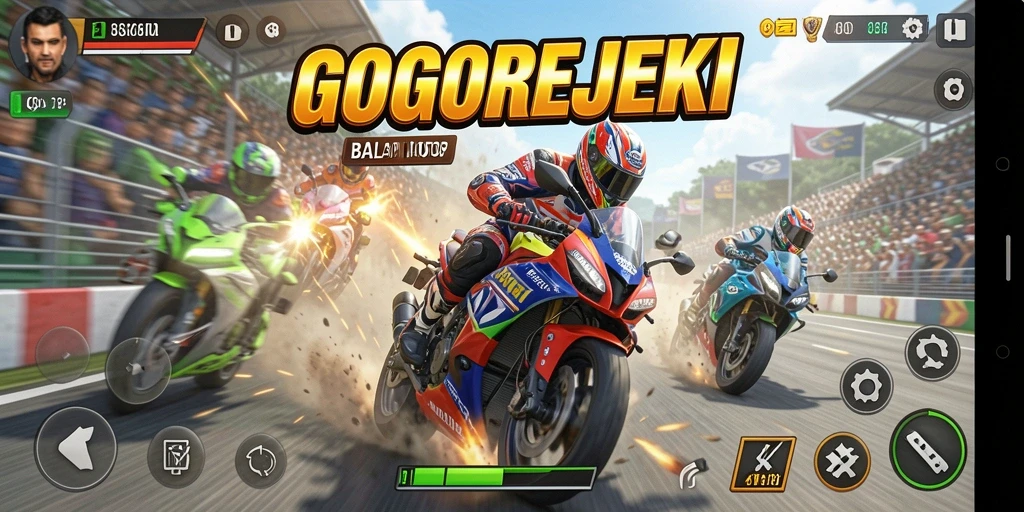 Gameplay seru GOGOREJEKI dengan balapan motor yang mendebarkan.