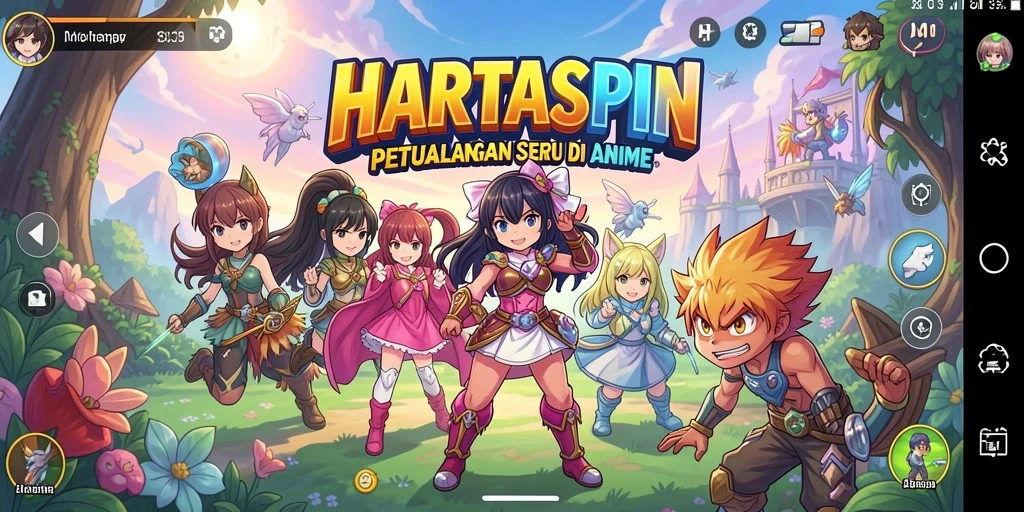Tangkapan layar game HARTASPIN menampilkan aksi seru karakter anime.