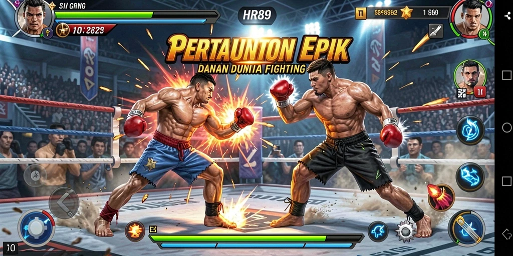 Tangkapan layar HR89 menampilkan aksi pertarungan yang intens dan karakter beragam.