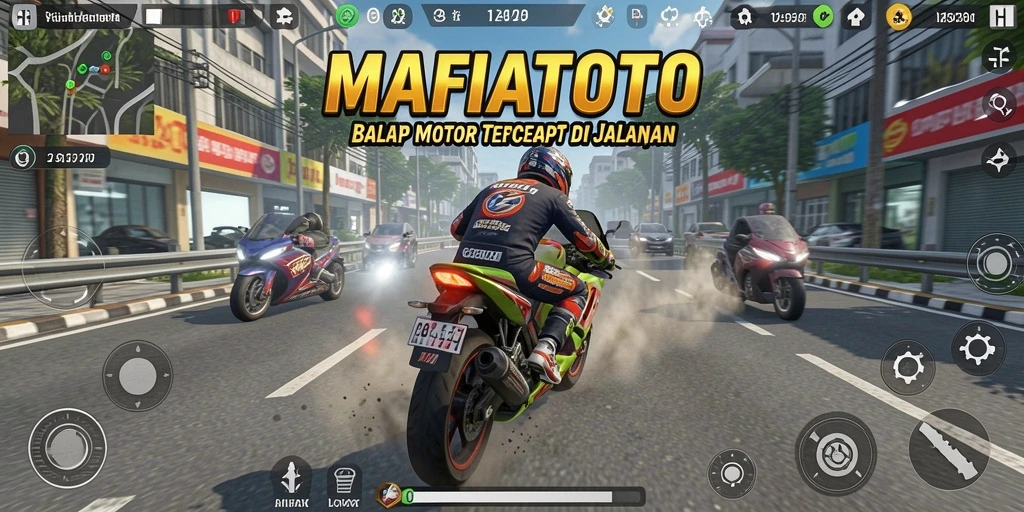 Gameplay seru MAFIATOTO dengan balapan motor yang cepat.