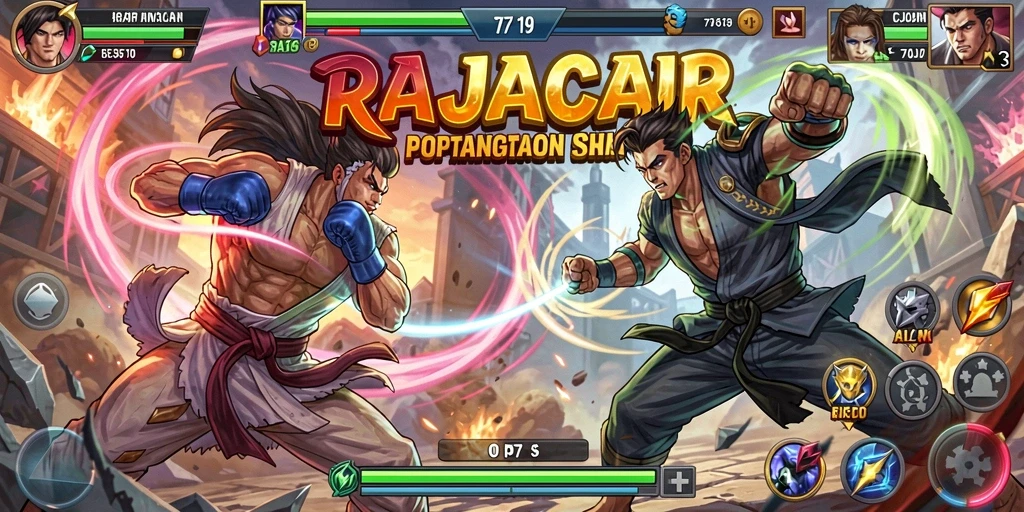 Tampilan seru dari gameplay RAJACAIR dengan karakter bertarung.