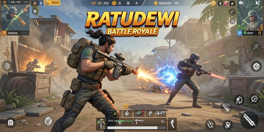 Screenshot gameplay <strong>RATUDEWI</strong> menampilkan aksi pertempuran Battle Royale yang seru.