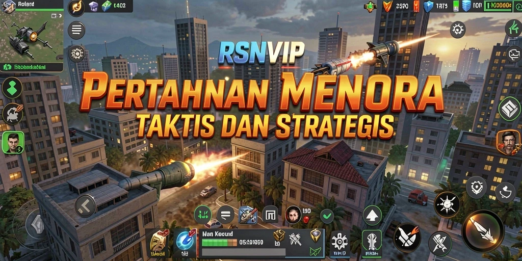 Screenshot gameplay RSNVIP menampilkan pertarungan menara yang intens.